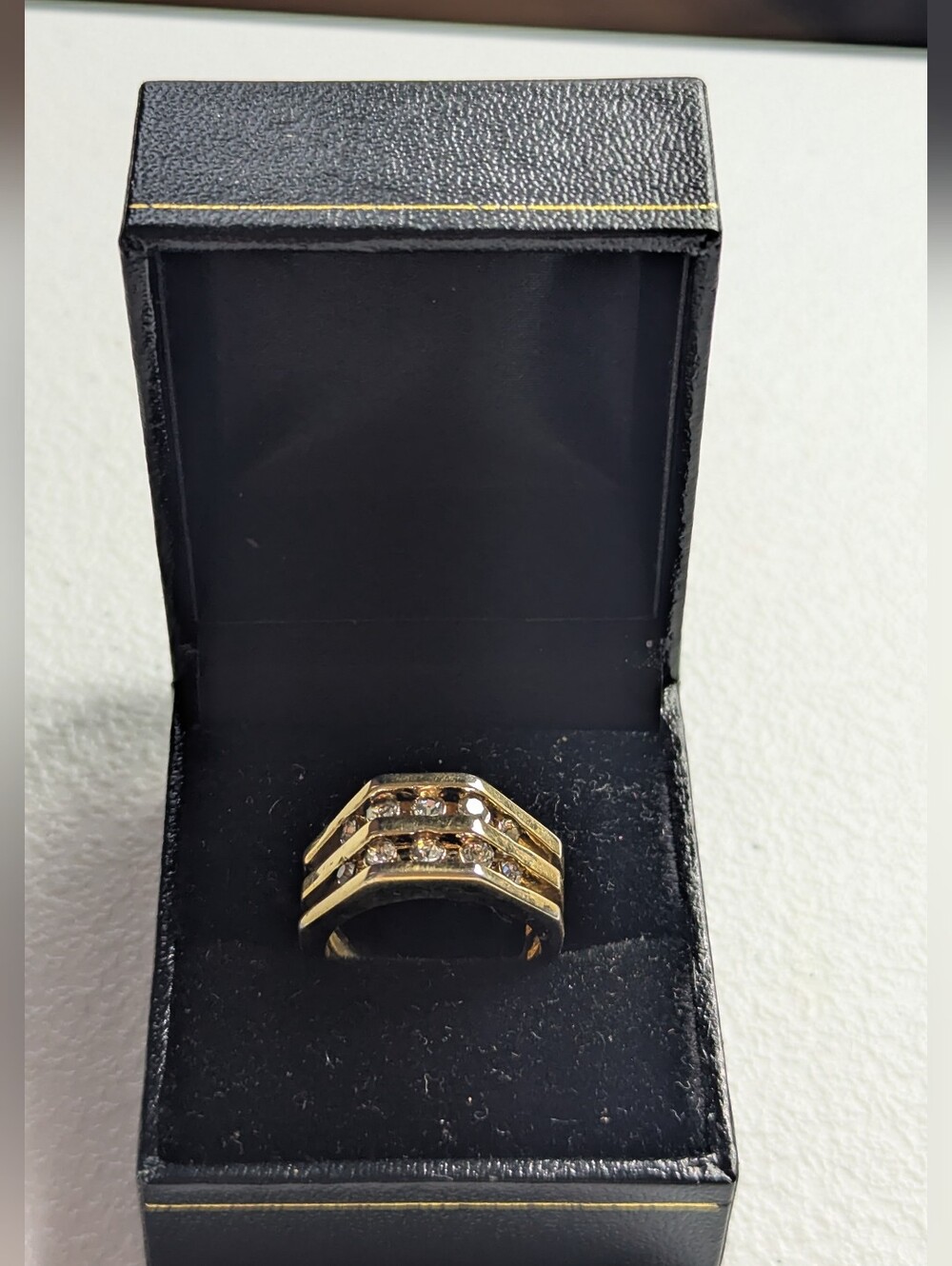 🔹(3for$20)🔹​Vintage Gold Tone Double Row Channel Set CZ Wide Band Ring